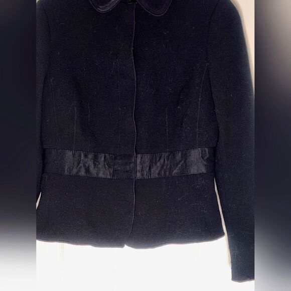 Ann Taylor 4 Black 100% WOOL Lined Bow Belted Women’s Jacket Coat - Picture 5 of 11